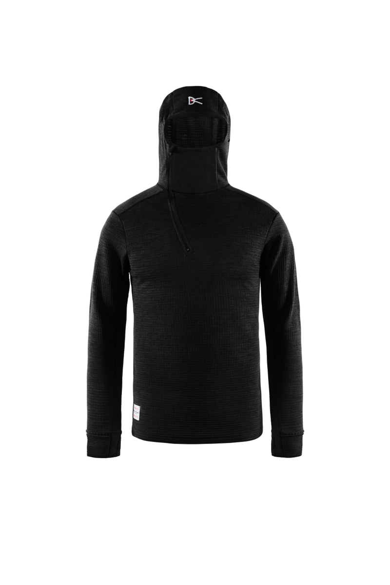 Hooded Merino Grid Fleece, Black