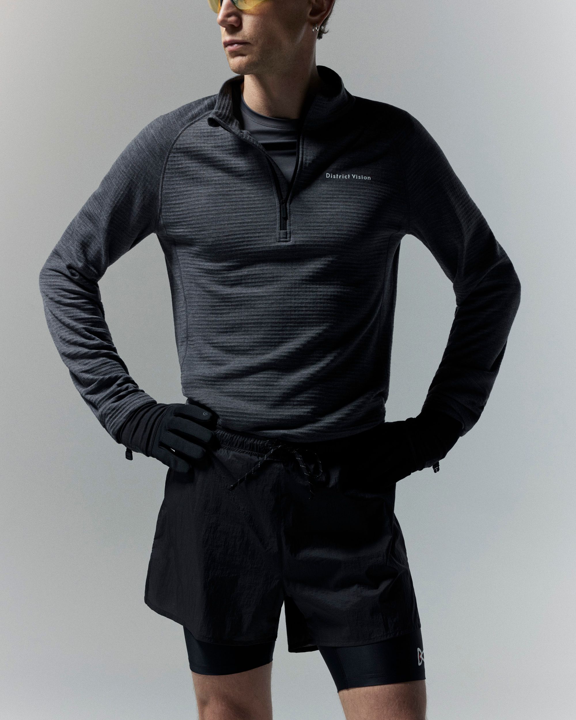 Half-Zip Merino Grid Fleece, Carbon