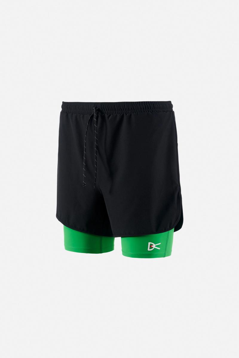 Layered Pocketed Trail Short, Black/Algae