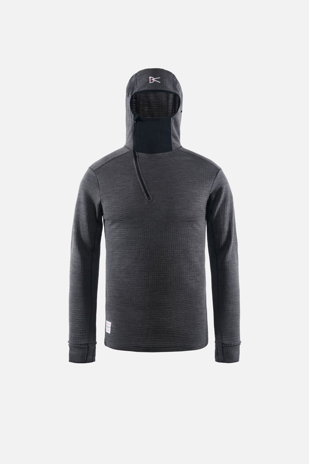 Hooded Merino Grid Fleece, Carbon