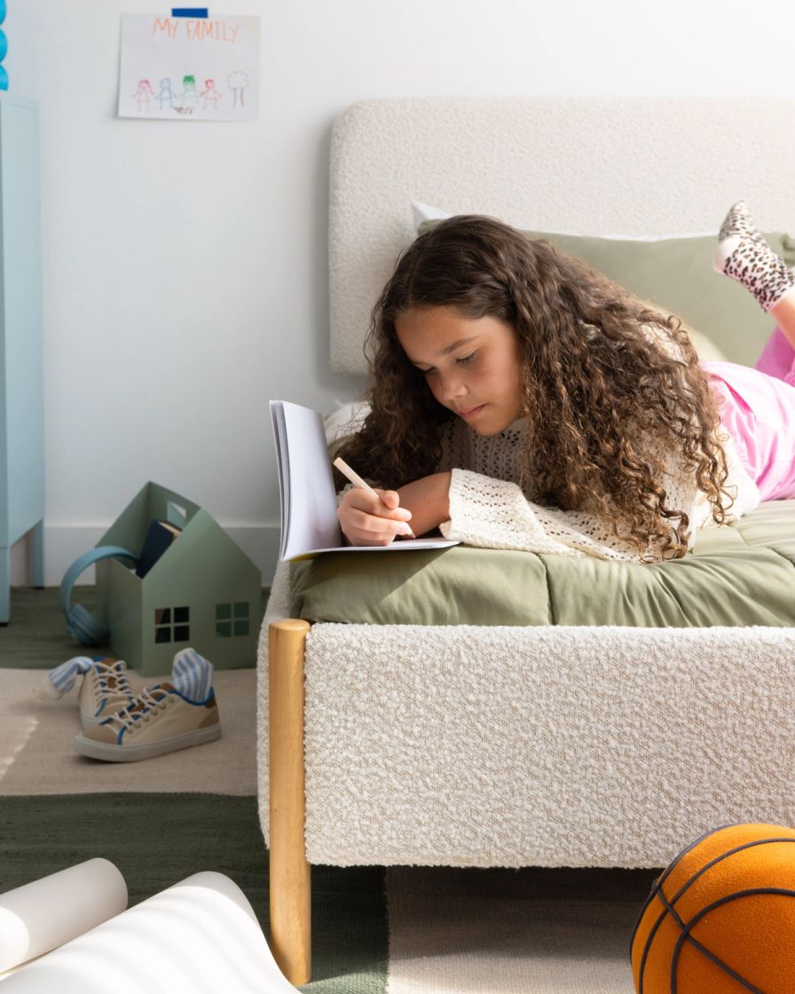 Endy Kids Platform Base in cream colour with natural colour legs