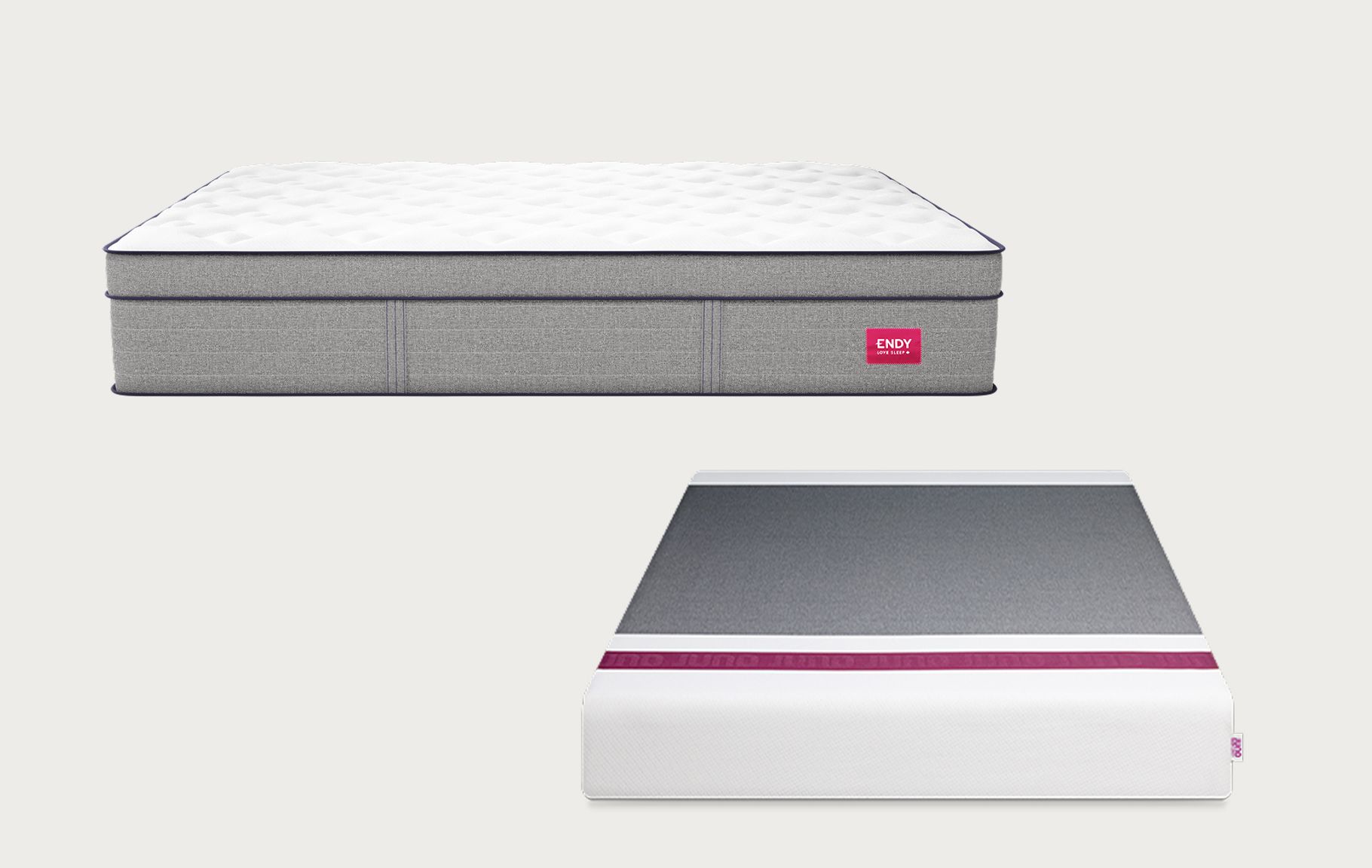 Comparison image showing the Endy Hybrid Mattress above Juno Hybrid Mattress
