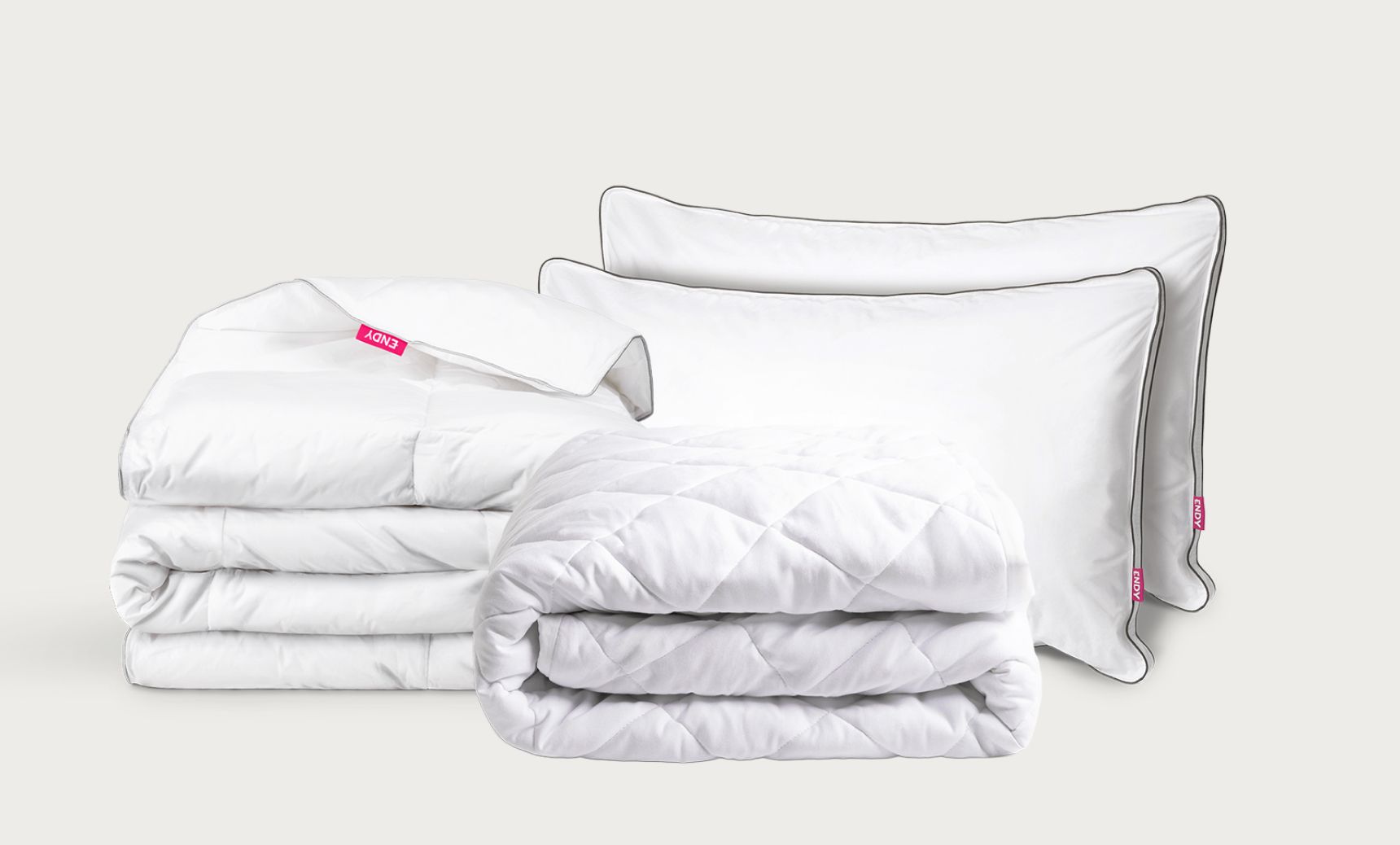 The Endy Comfort Core Bundle includes duvet, customizable pillows and mattress protector