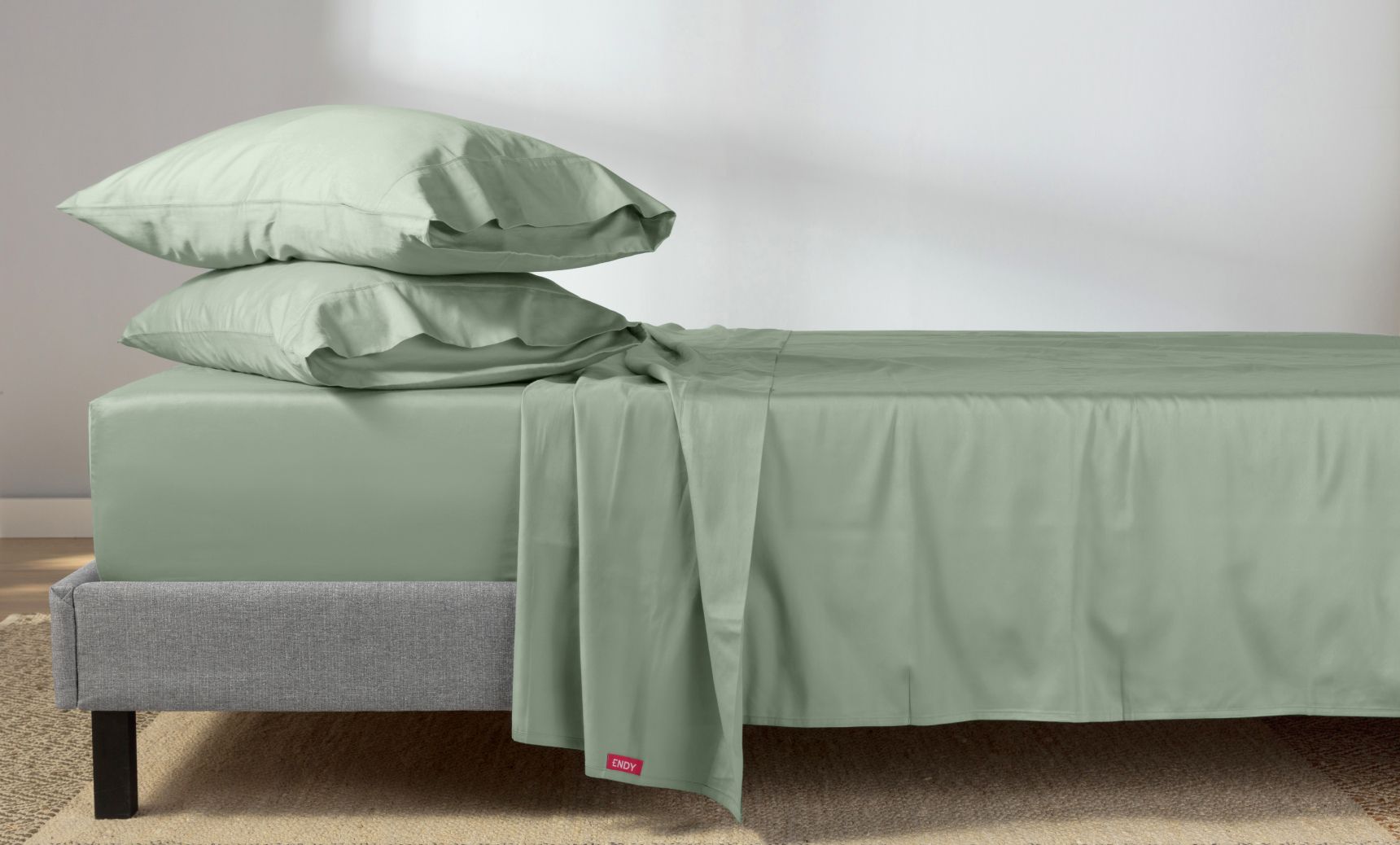 Endy Organic Cotton Pillowcase Cover (Sateen) in Eucalyptus colourway.