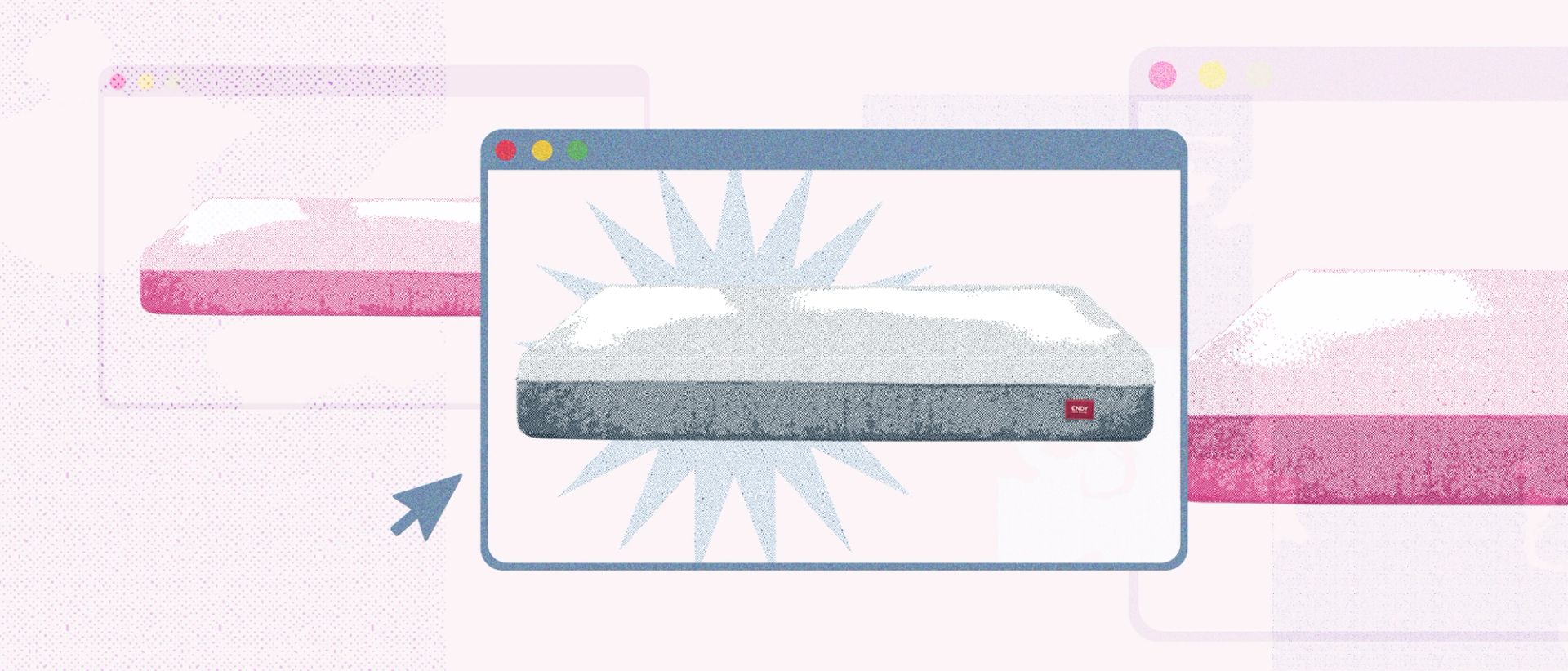 Illustration of an Endy Mattress in a browser window.