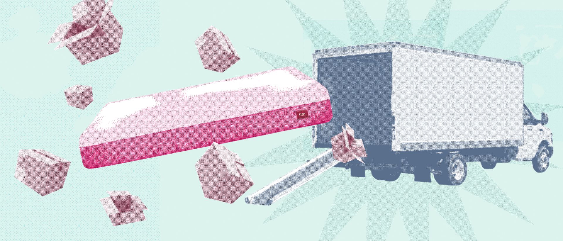 Illustration of an Endy Mattress being on-loaded into a moving truck.
