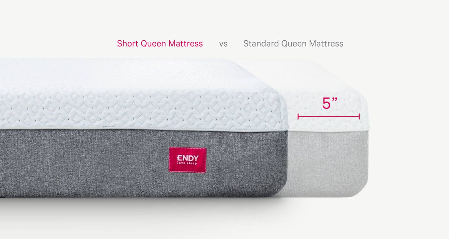 Image depicting the Short Queen Mattress vs Standard Queen Mattress product dimensions.