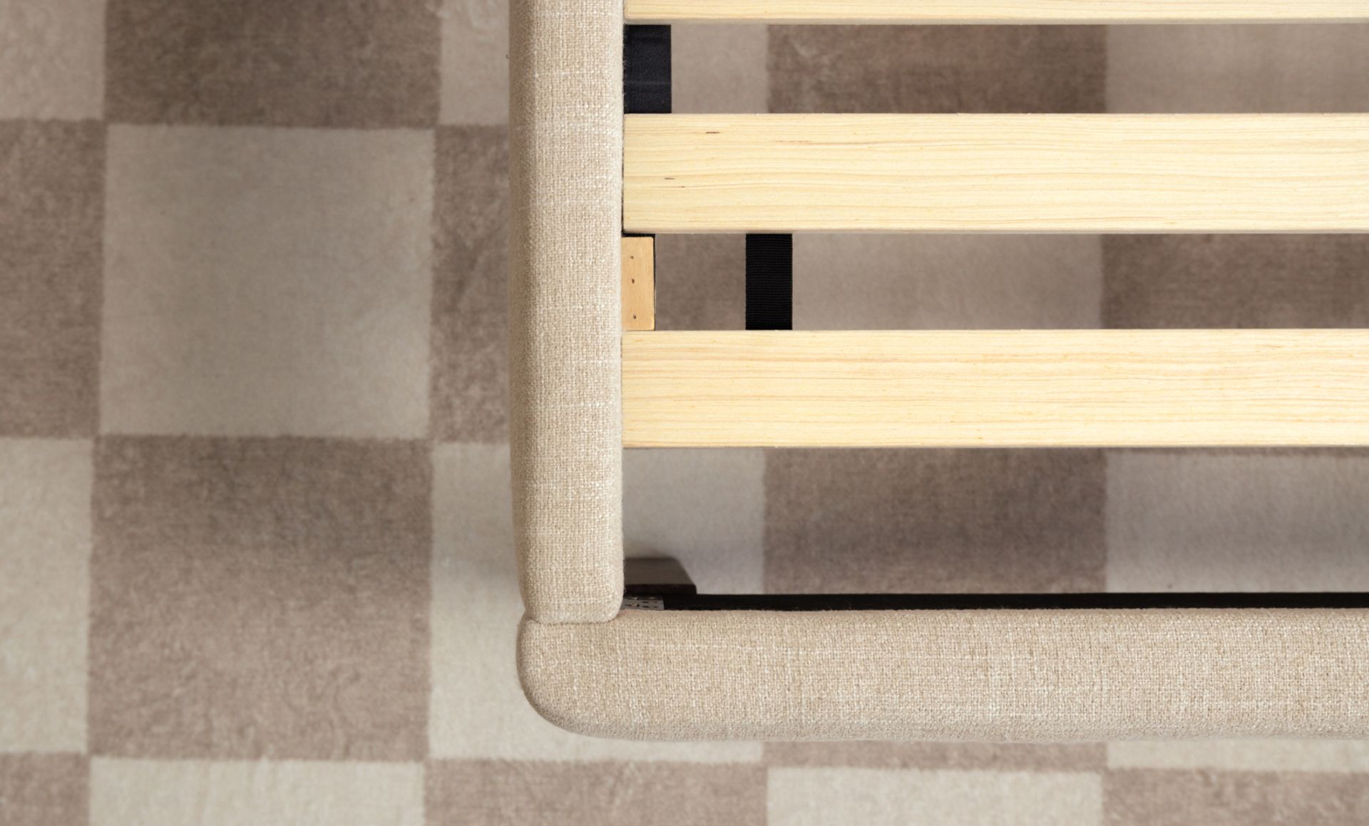 Wooden support slats and frame detail for alaster colourway.