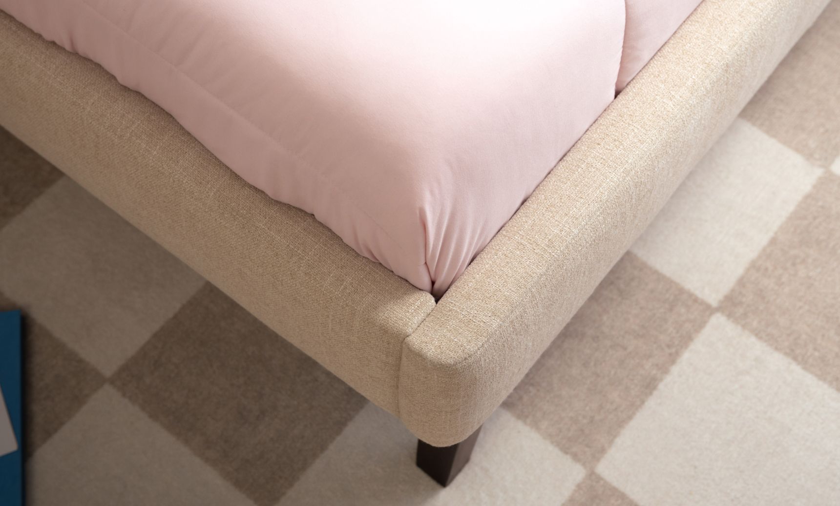 Bed Frame corner detail for alabaster colourway. 