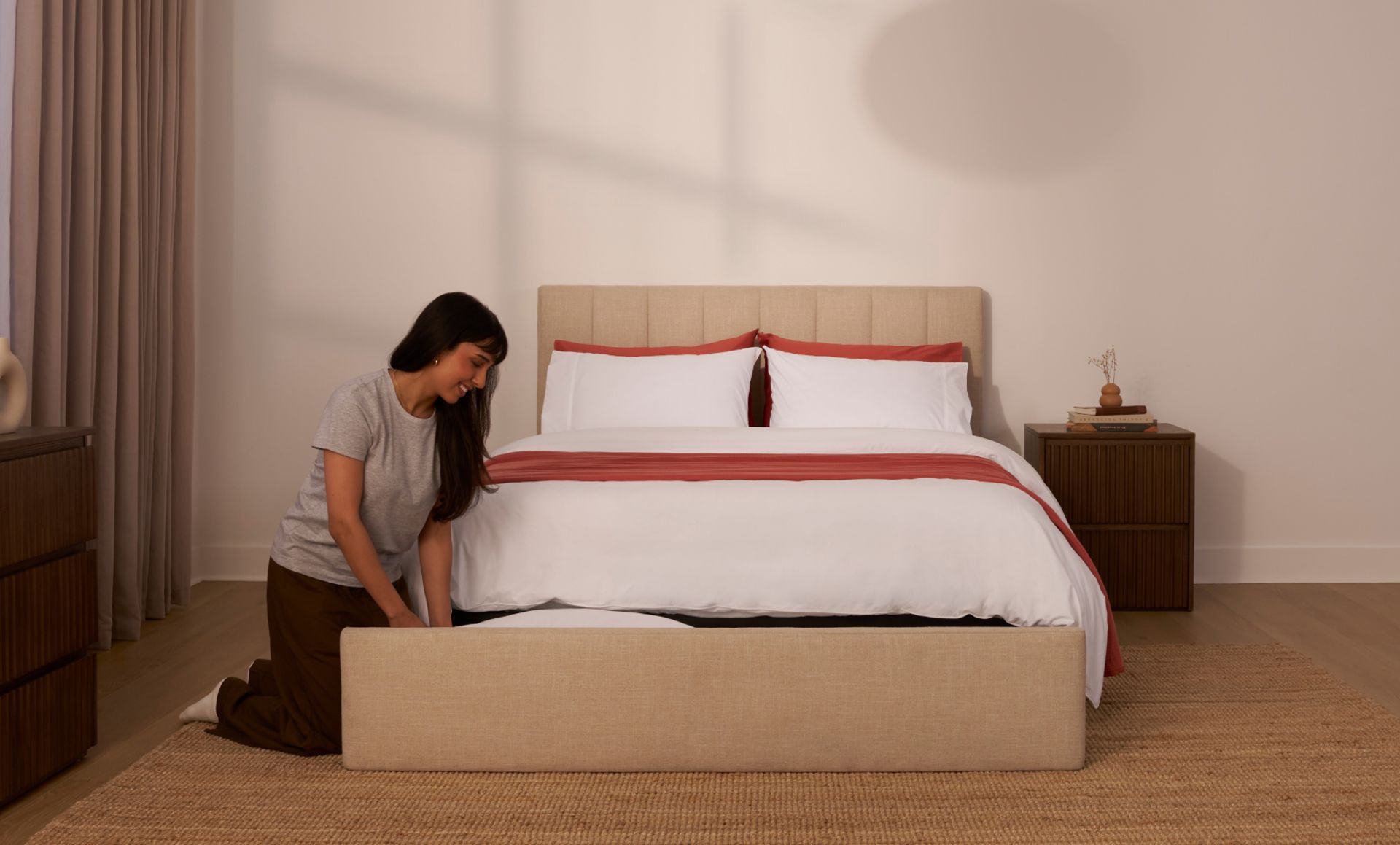 Upholstered Storage Bed Frame in Alabaster colour way