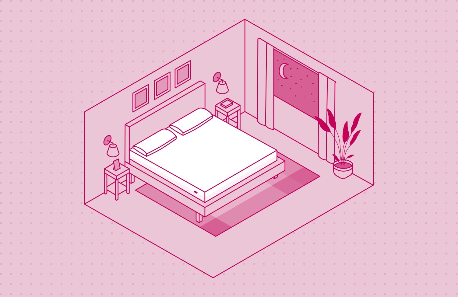 Illustration of a bedroom layout with an King sized Endy Mattress.