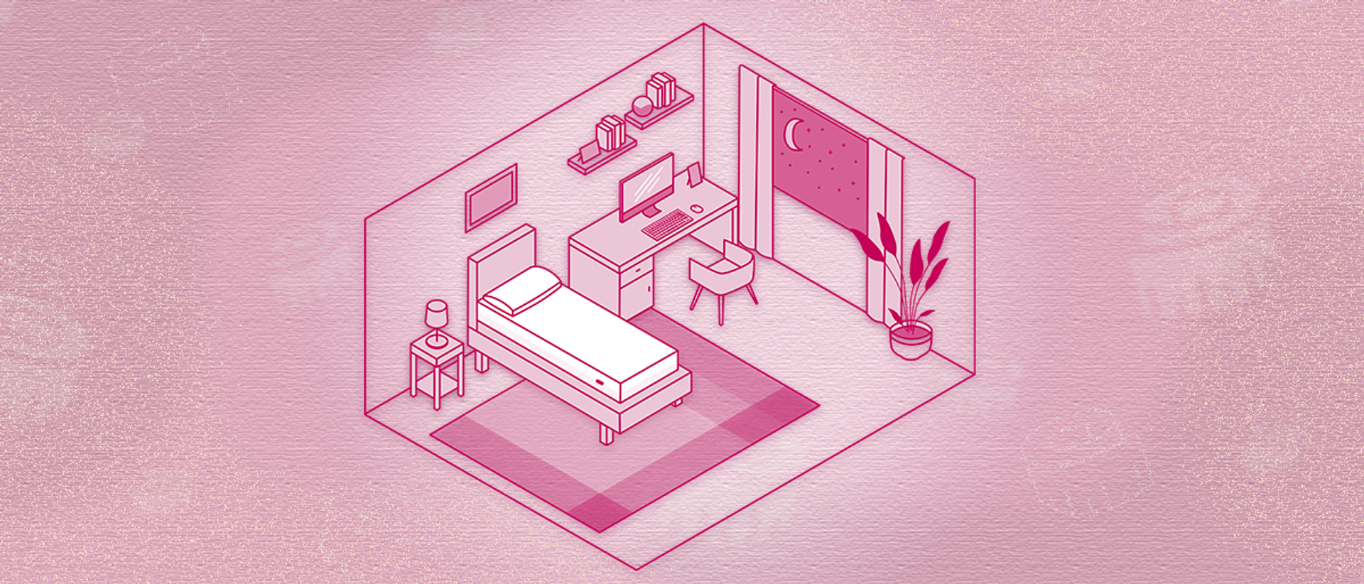 Illustration of a bedroom with a twin mattress
