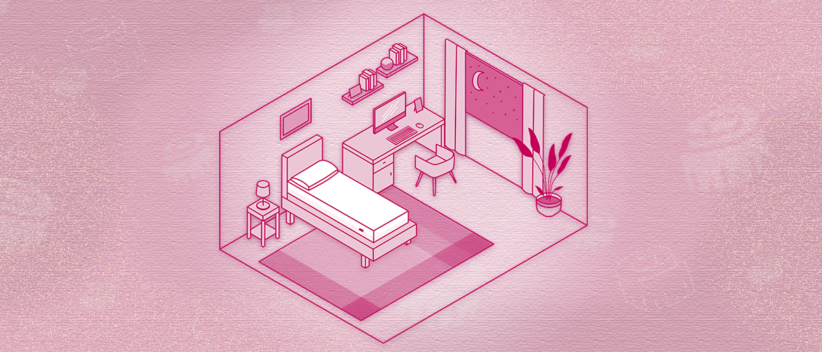 Illustration of a bedroom with a twin mattress