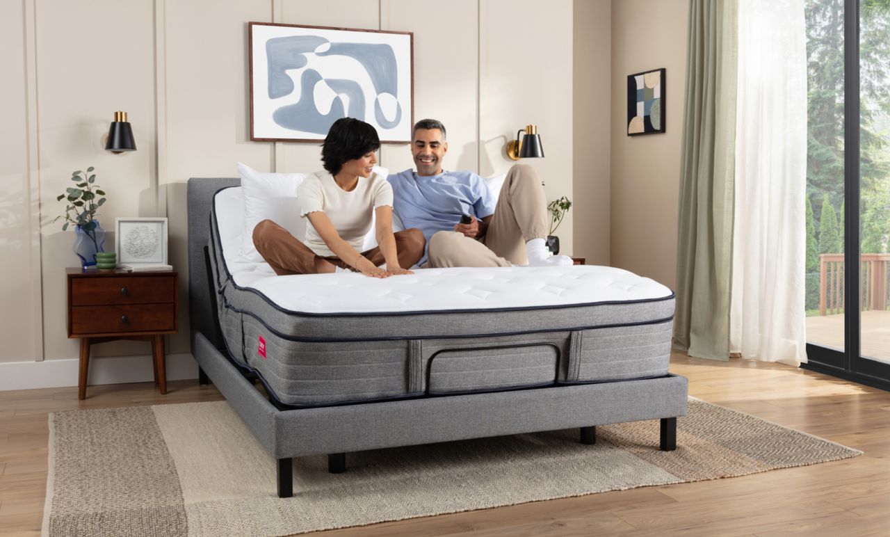 Endy Upholstered Adjustable Bed Twin XL Variant shown with Twin XL Hybrid Mattresses