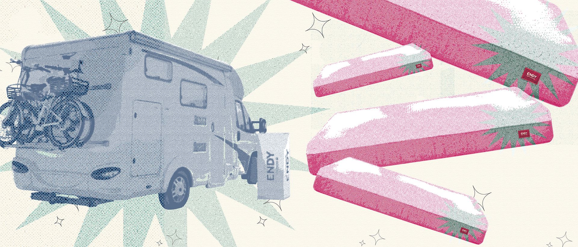 Illustration of the Endy RV Mattress with an RV.