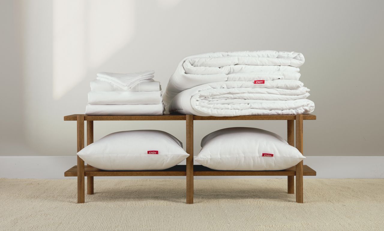 The Endy Everyday Sleet Set folded neatly on shelving.