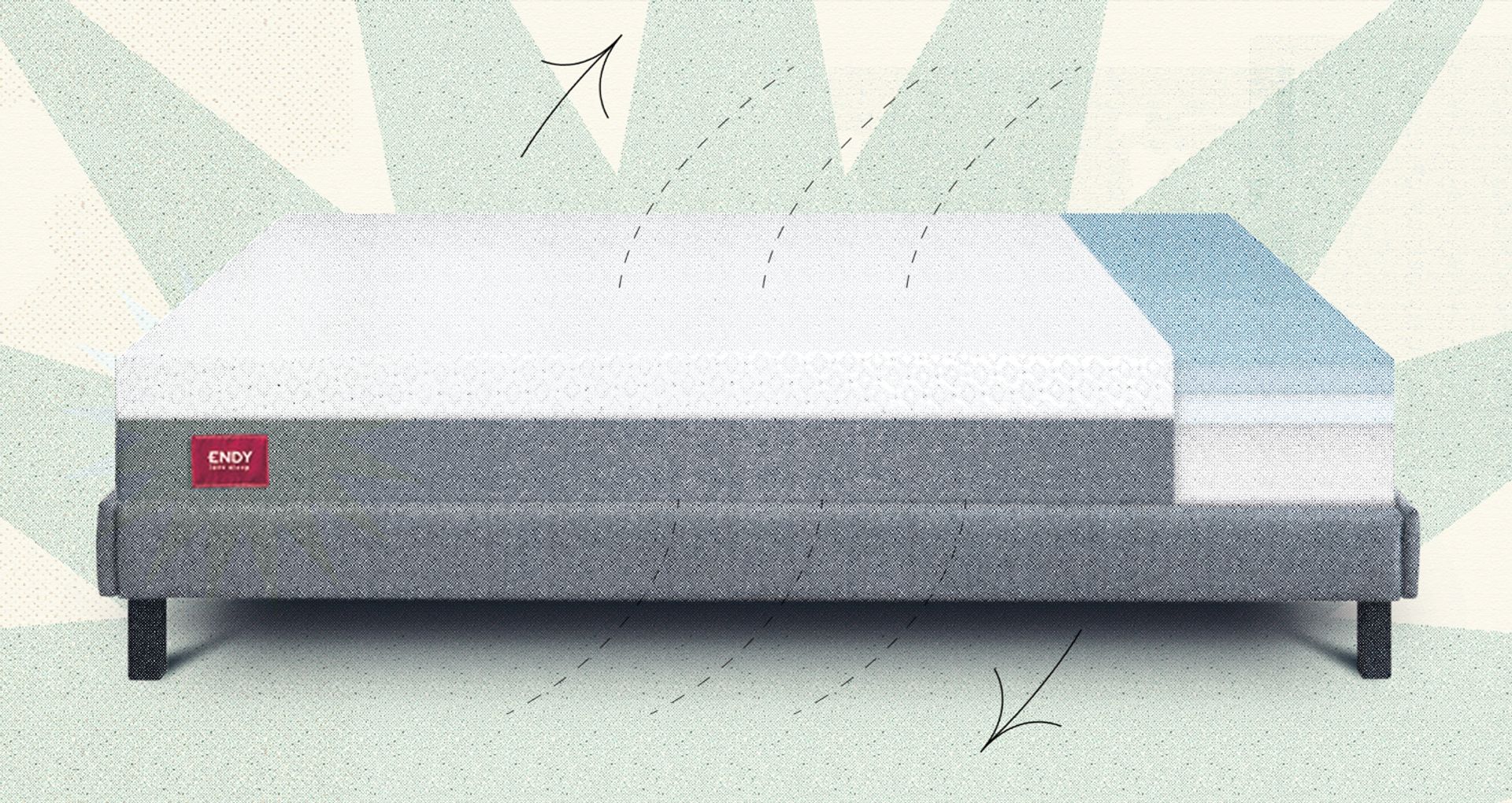 An illustration on an Endy Mattress on an Endy Platform Bed.