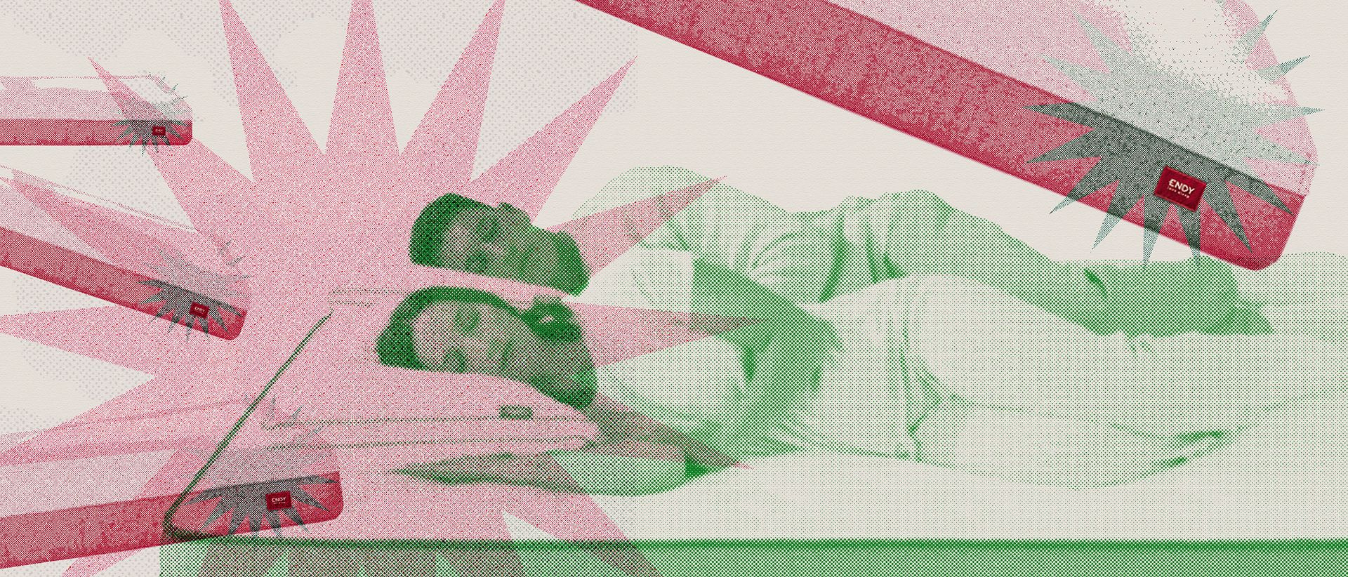 Illustration of couple sleeping on their side on an Endy