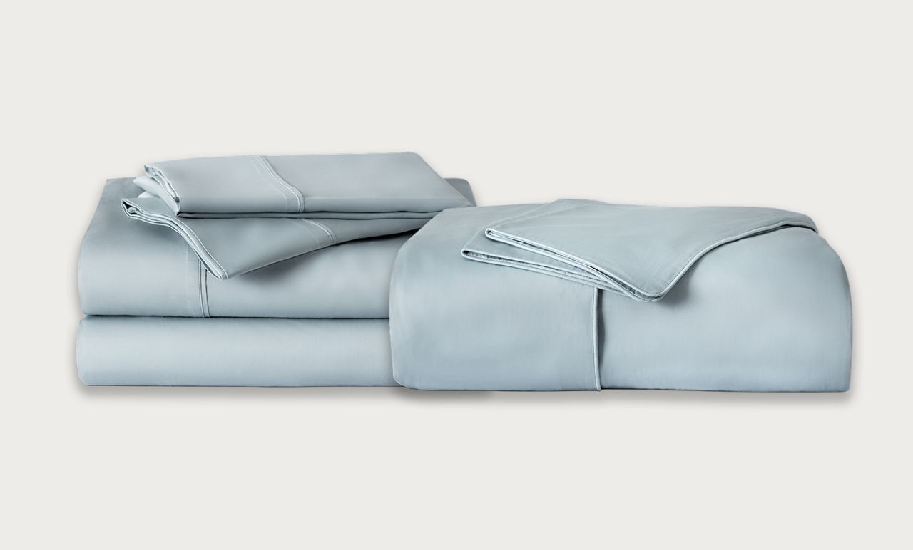 The Endy Sateen Bedding Bundle in Glacier Blue Colourway