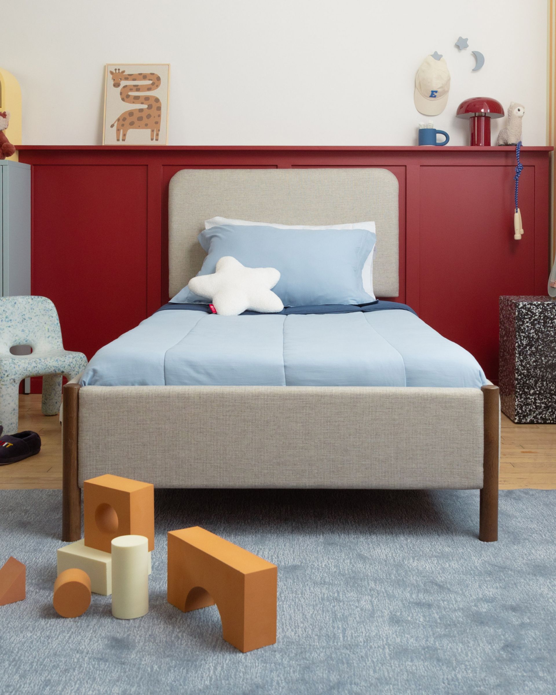 Endy Kids Platform Bed in grey colour with smoke colour legs