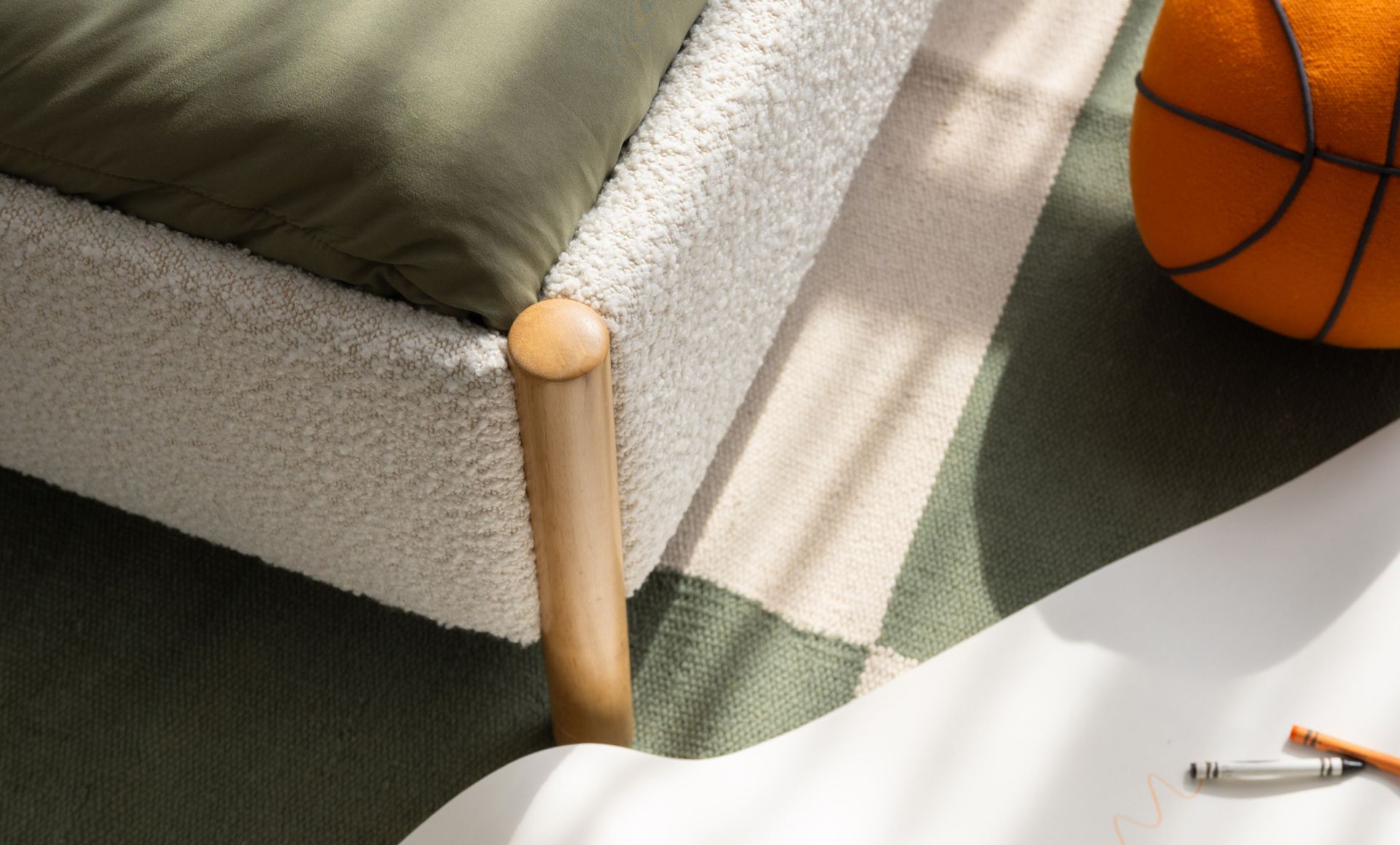 Endy Kids Platform Base in cream colour with natural colour legs