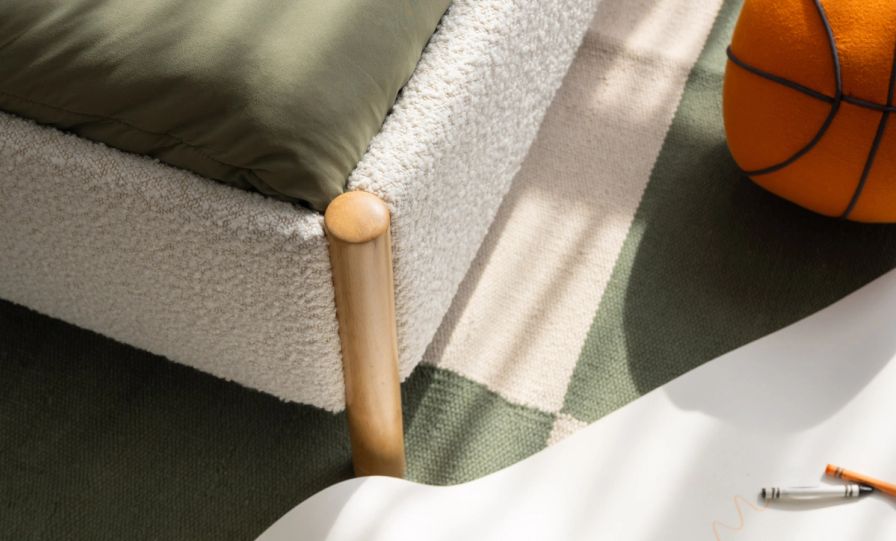 Endy Kids Platform Base in cream colour with natural colour legs