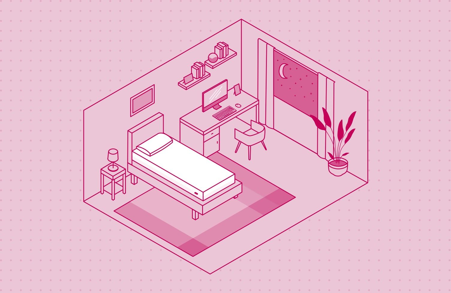 Illustration of a bedroom layout with an Twin sized Endy Mattress.