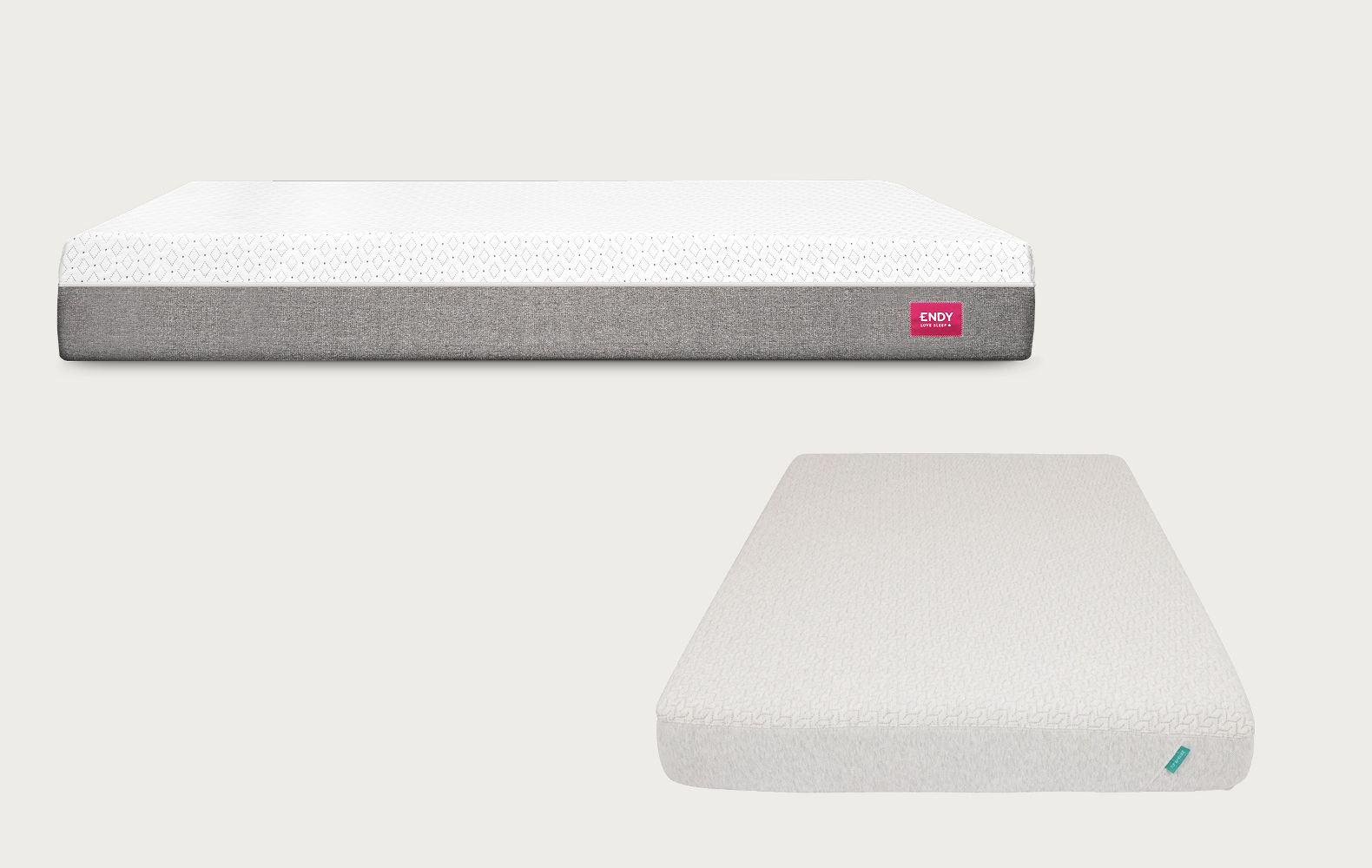 Comparison image showing the Endy Mattress above the Tuft & Needle Mattress.