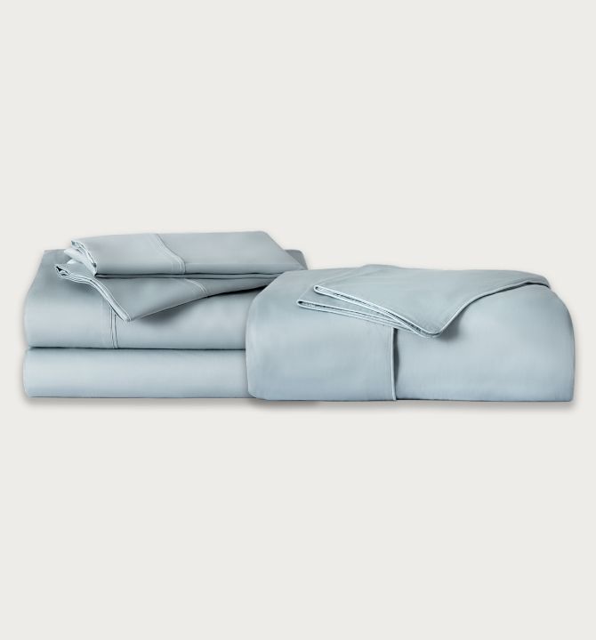 The Endy Sateen Bedding Bundle in Glacier Blue Colourway