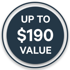Circular badge indicating, "Up to $195 Value."