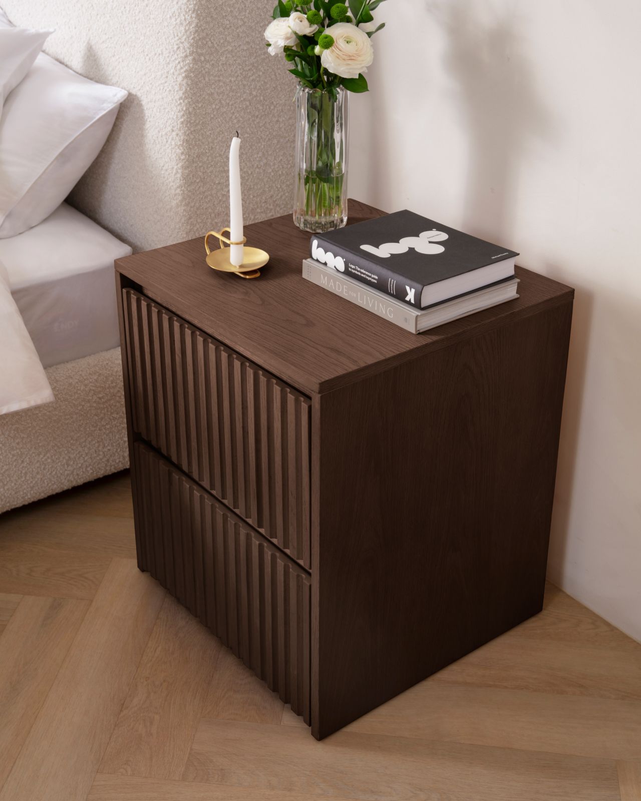 Wooden Nightstand in Smoke colour way