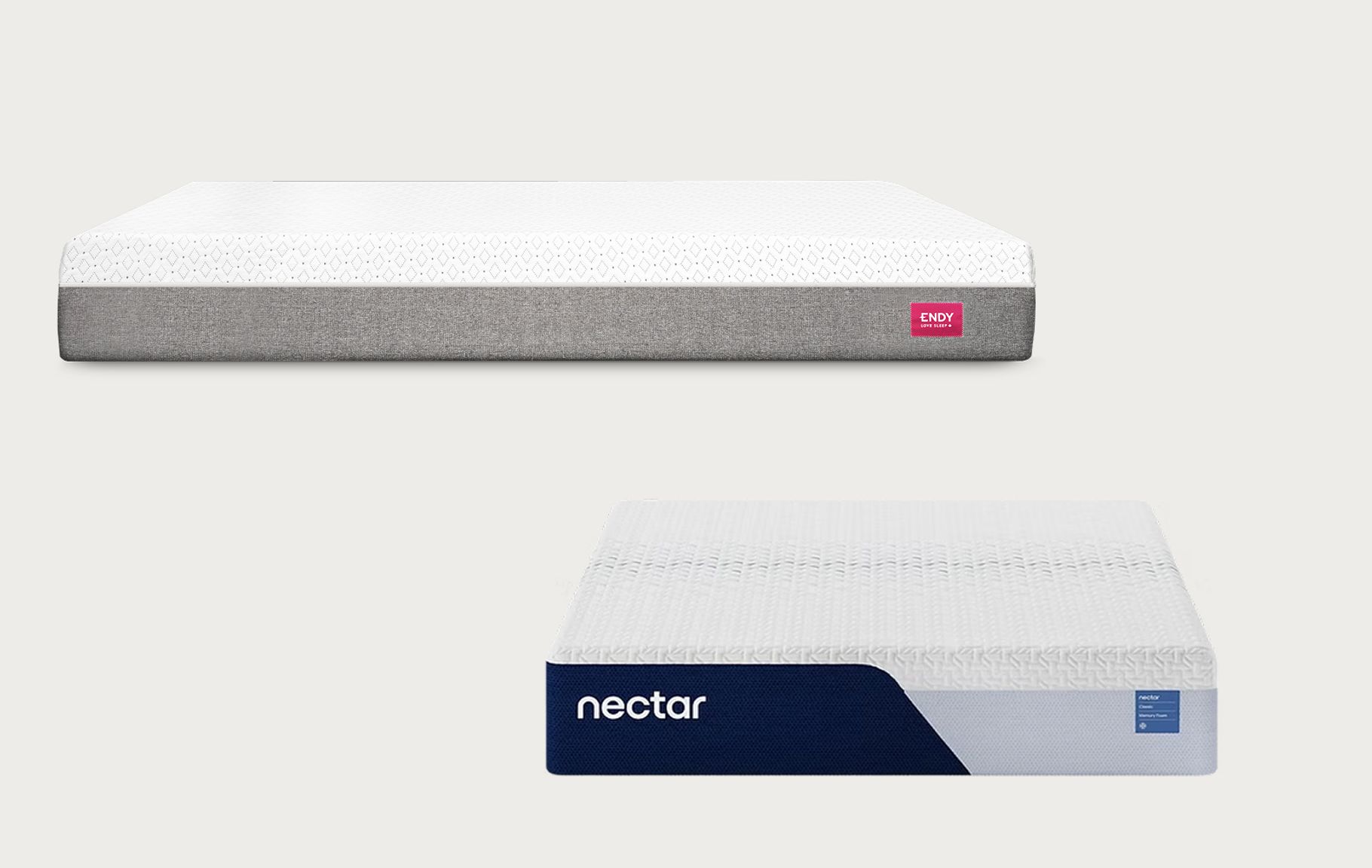 Image comparative montrant le matelas Endy au-dessus du matelas Nectar