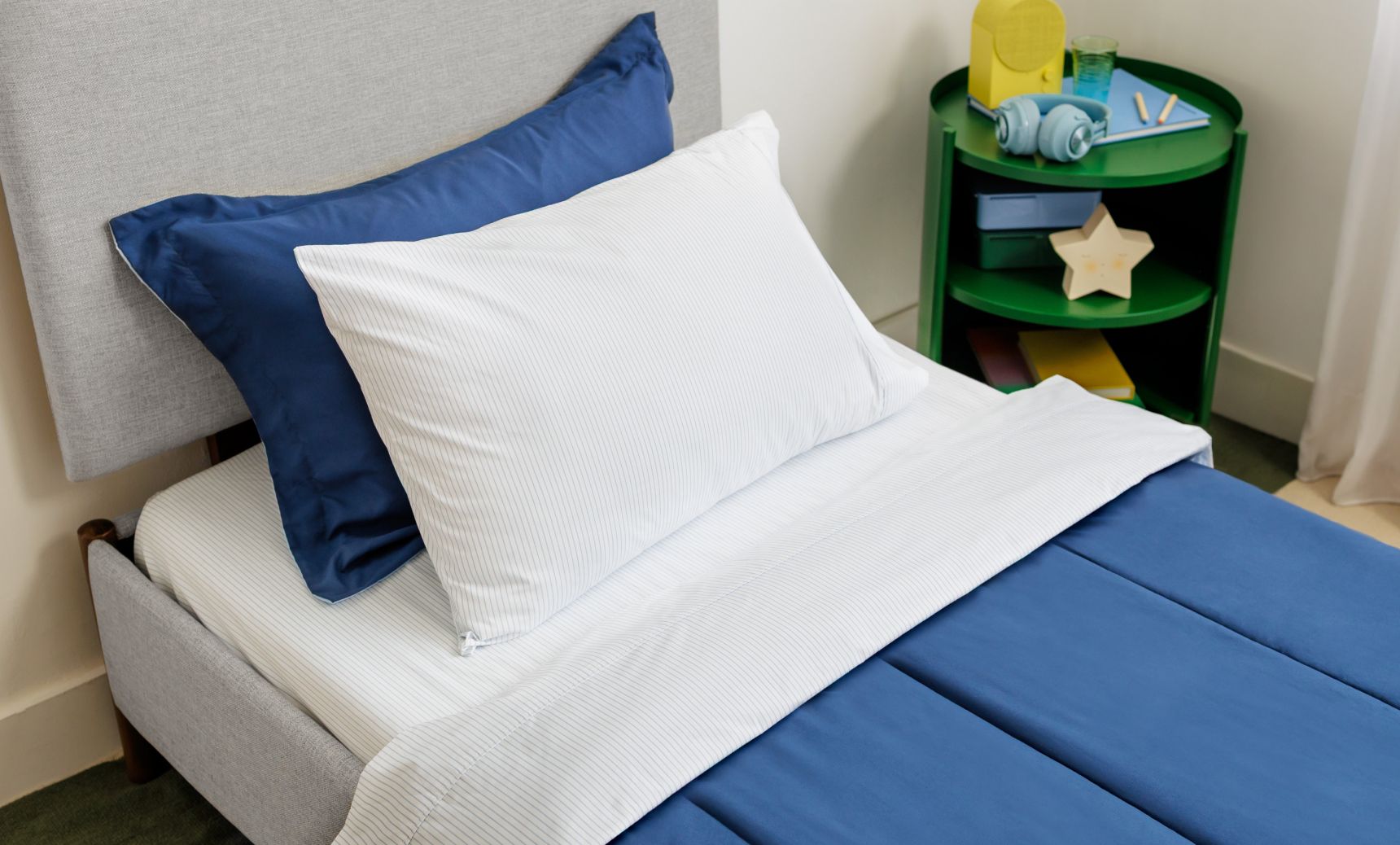 Sheet Refresh Duo in chambray stripe pattern