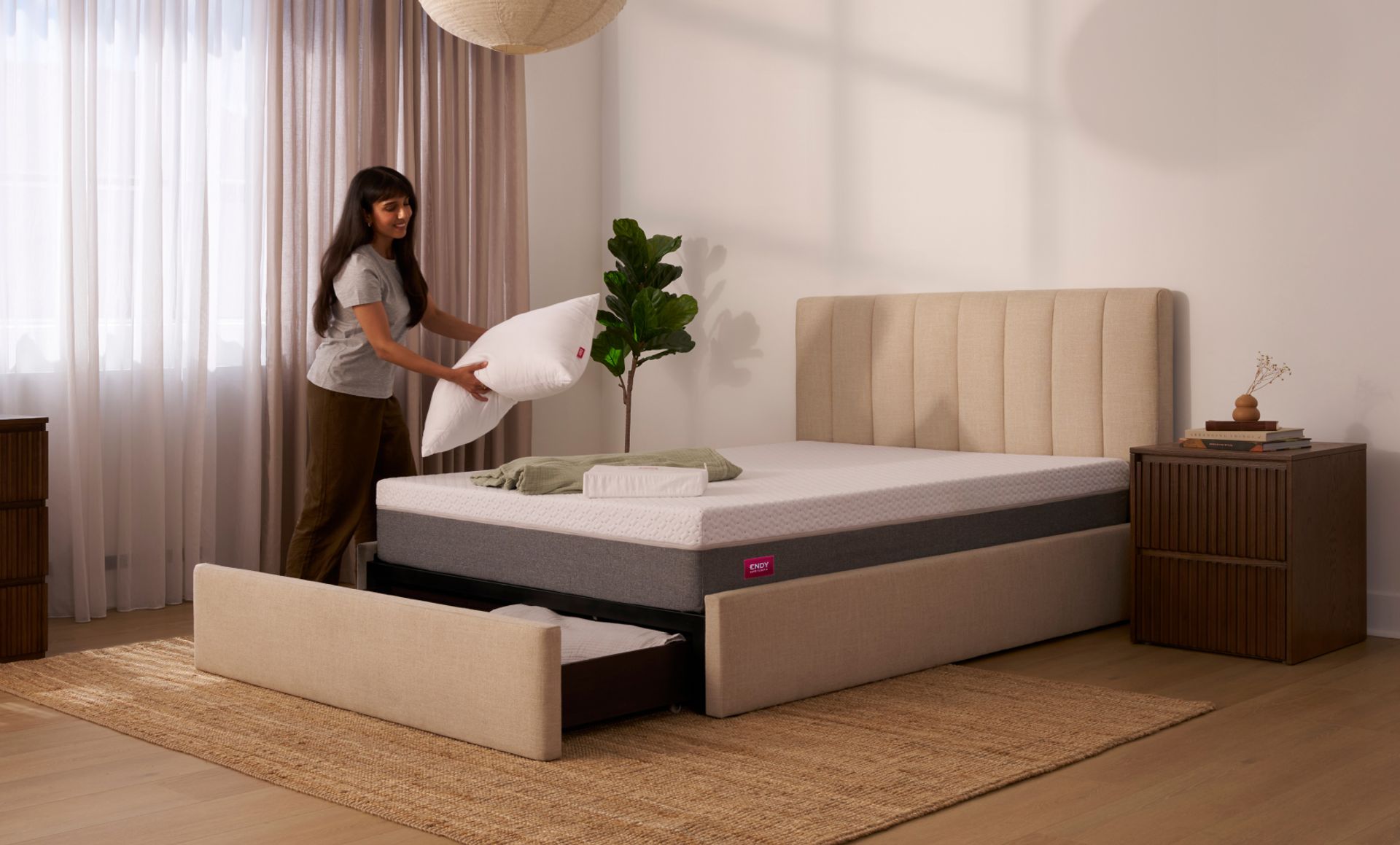 Upholstered Storage Bed Frame in Alabaster colour way