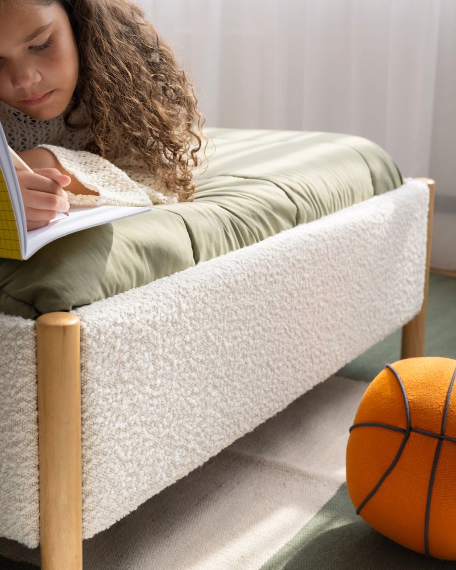 Endy Kids Platform Base in cream colour with natural colour legs