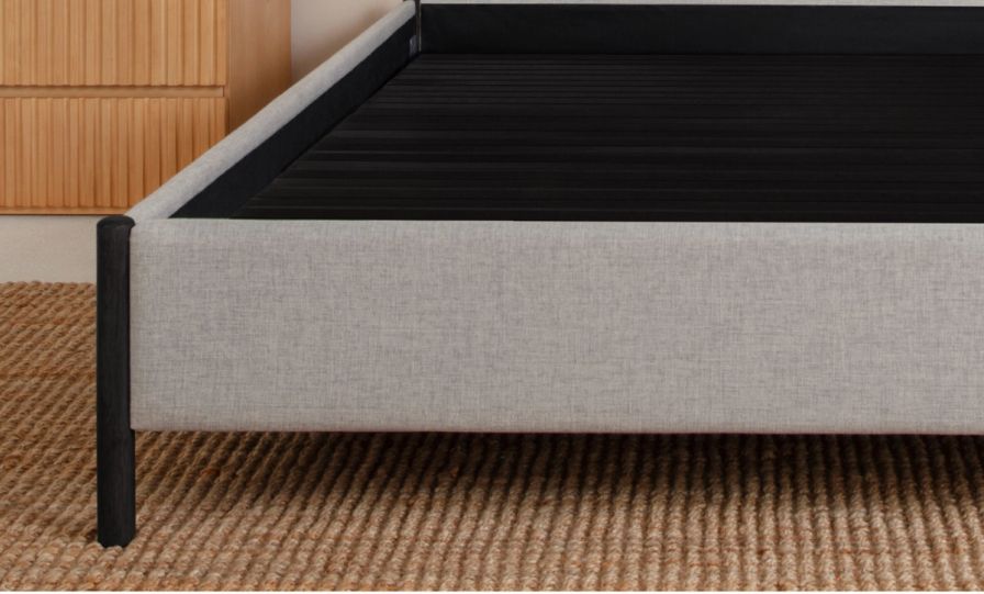 Upholstered Platform Base in grey colour with black colour legs