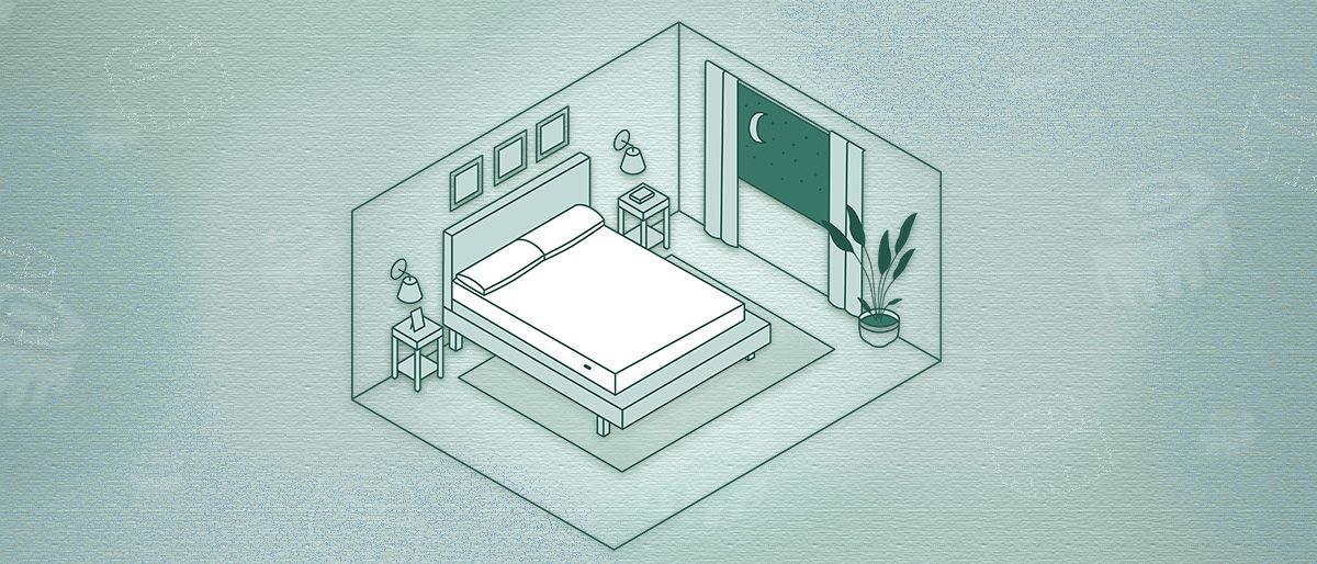 Illustration of a bedroom with a California king-size mattress.