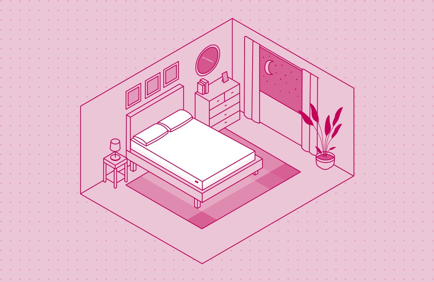Illustration of a bedroom layout with an Queen sized Endy Mattress.