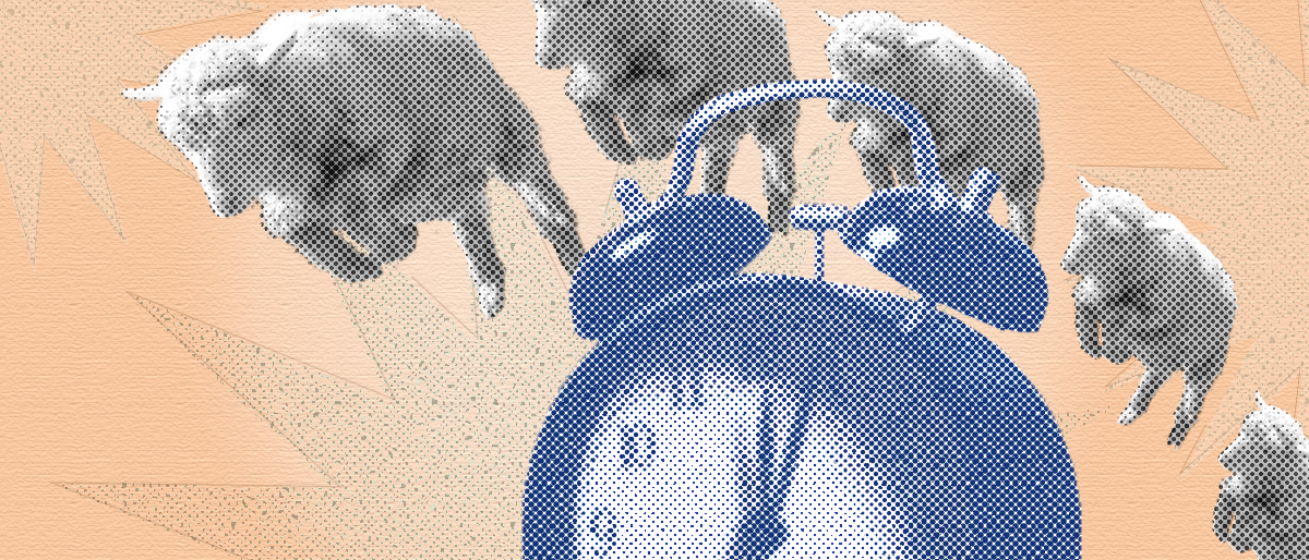Illustration of sheep jumping over an alarm clock.