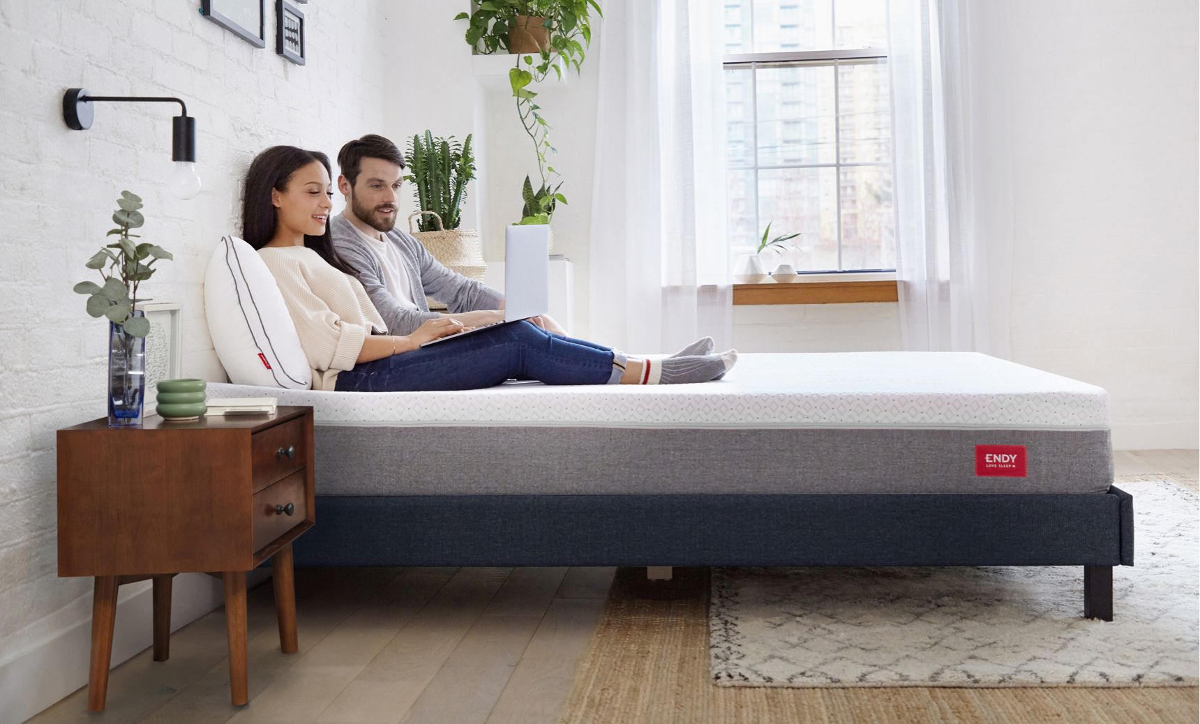 The Endy Platform Bed Frame in Charcoal Grey colourway