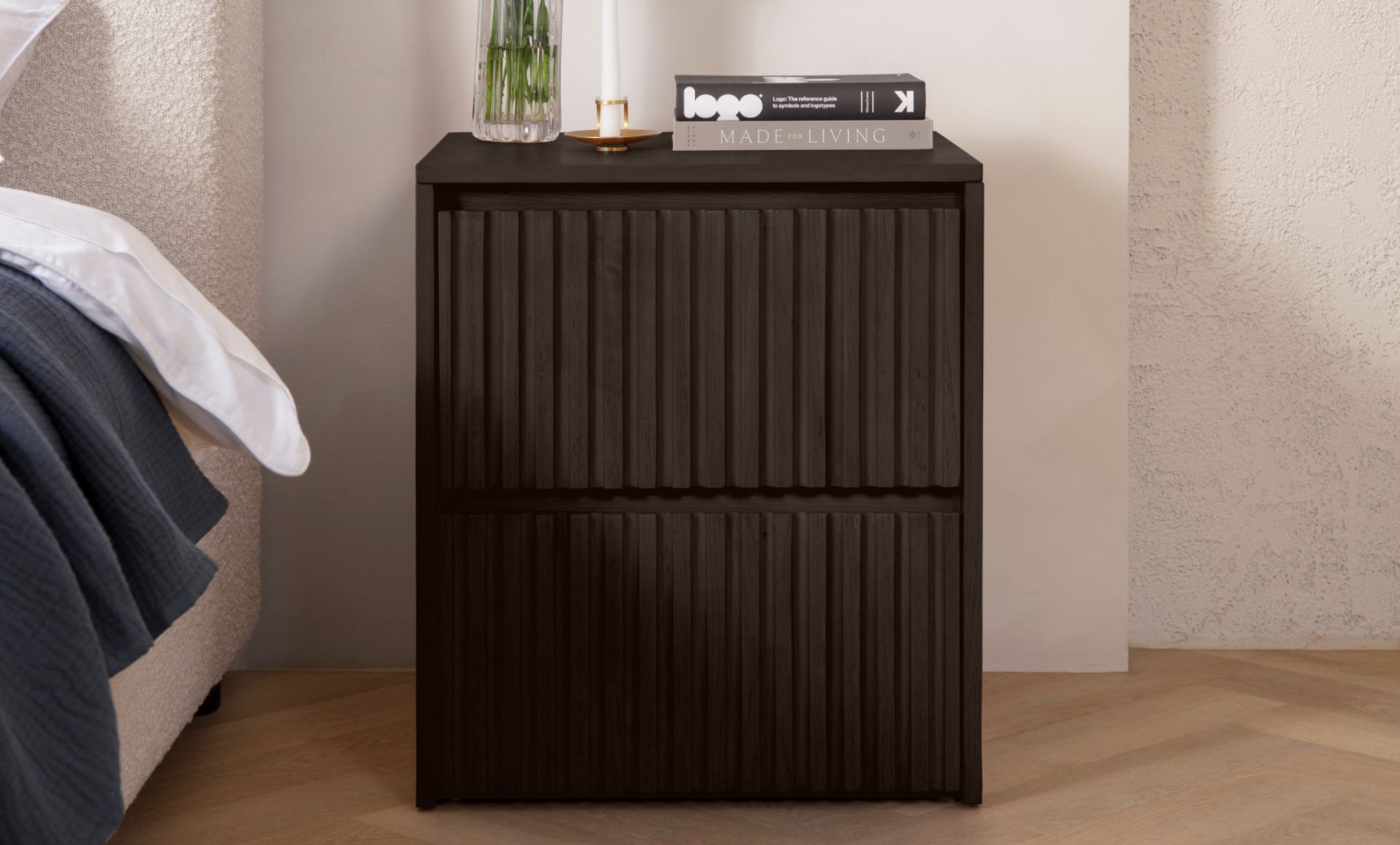 Wooden Nightstand in Black colour way