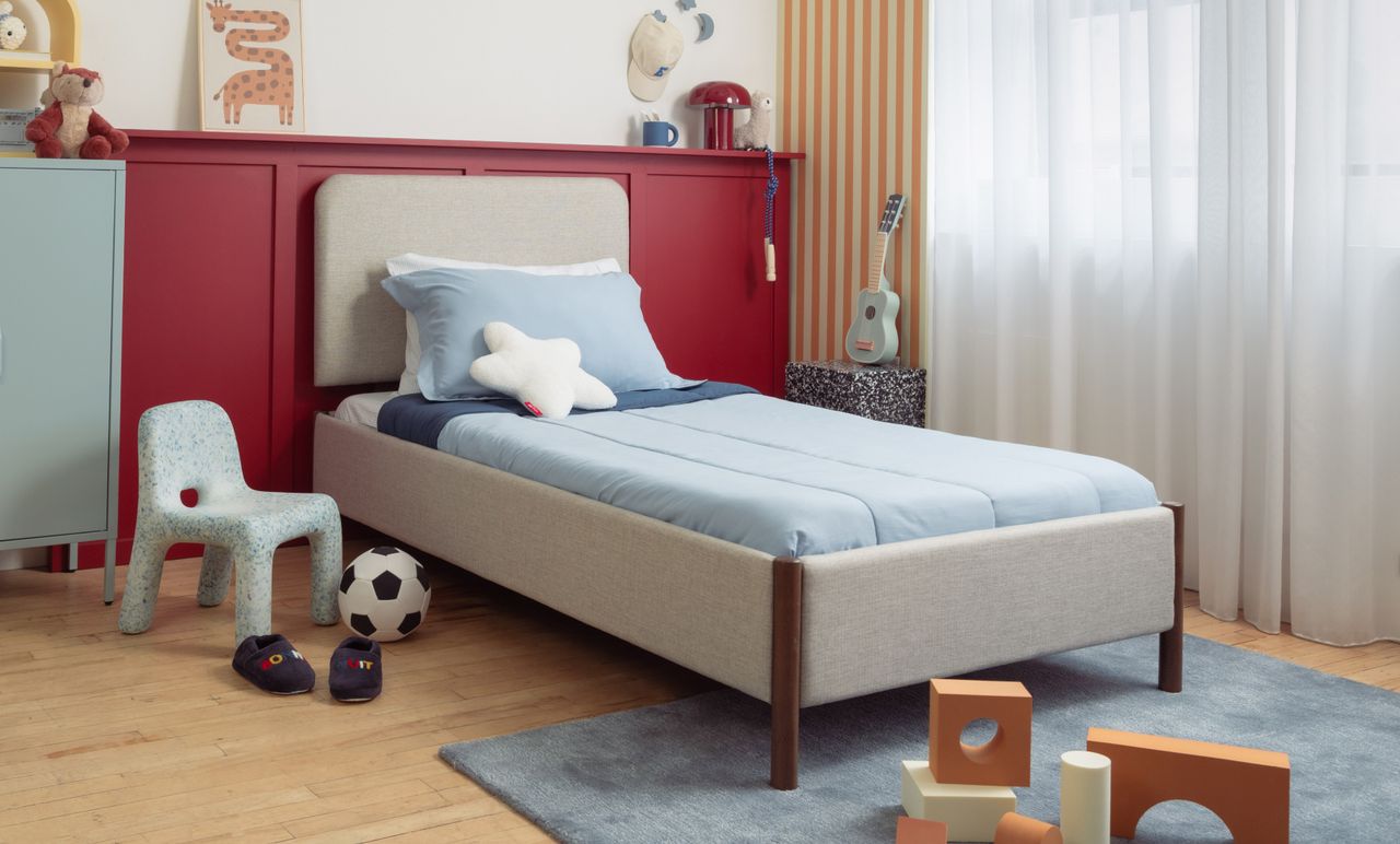 Endy Kids Platform Bed in grey colour with smoke colour legs