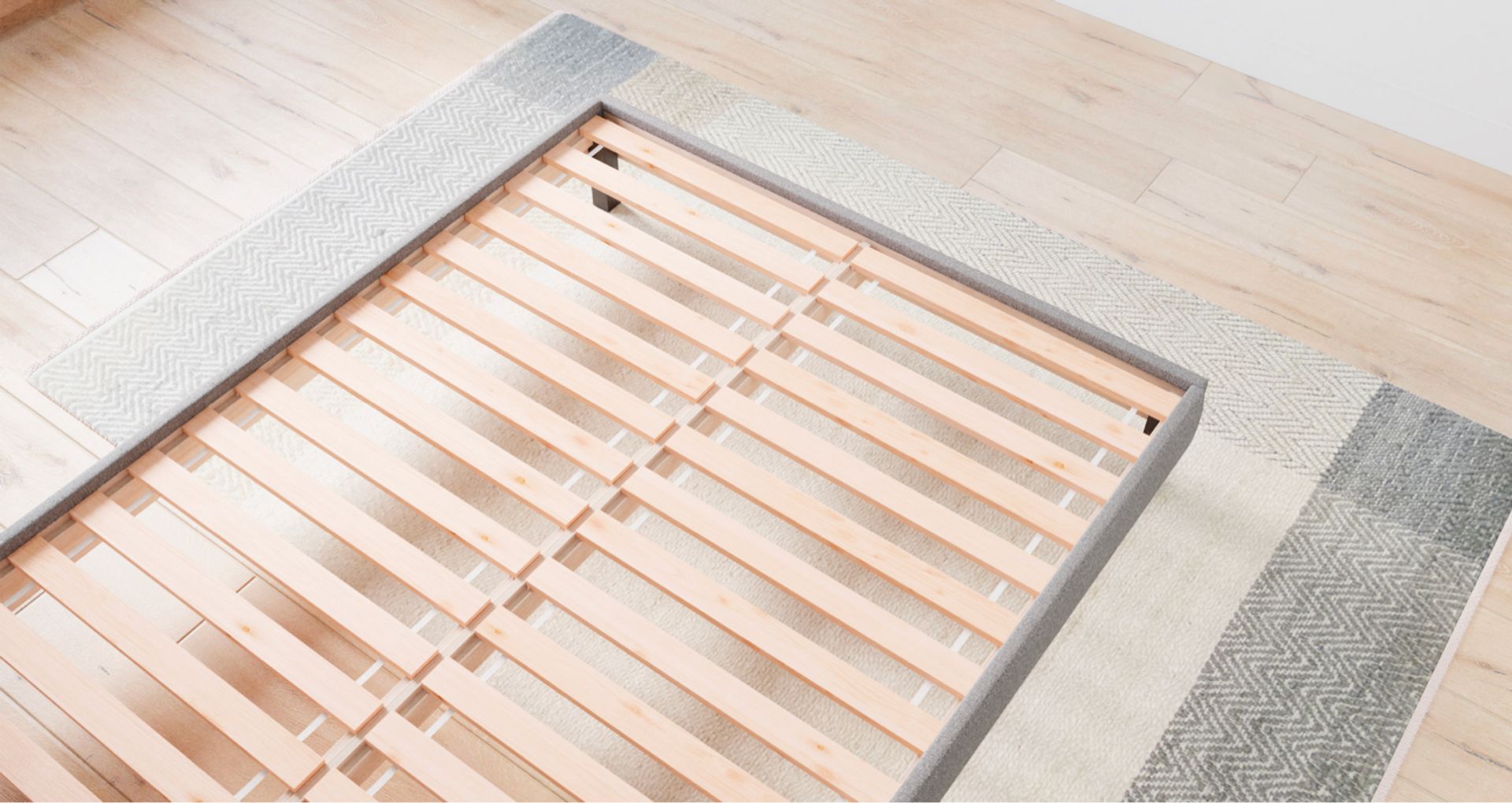 Product image of Endy's Upholstered Bed Frame slatted foundation.