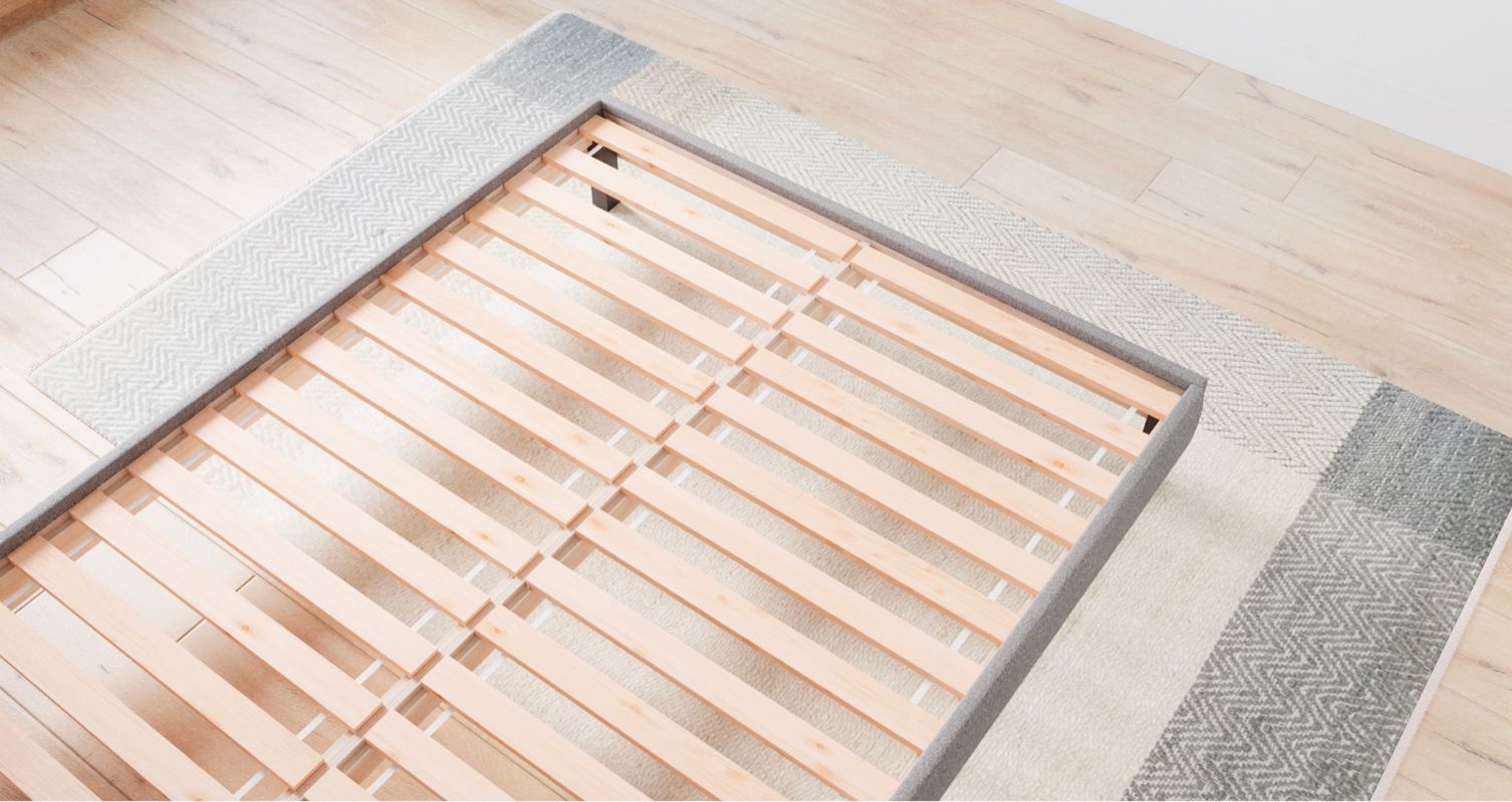 Product image of Endy's Upholstered Bed Frame slatted foundation.