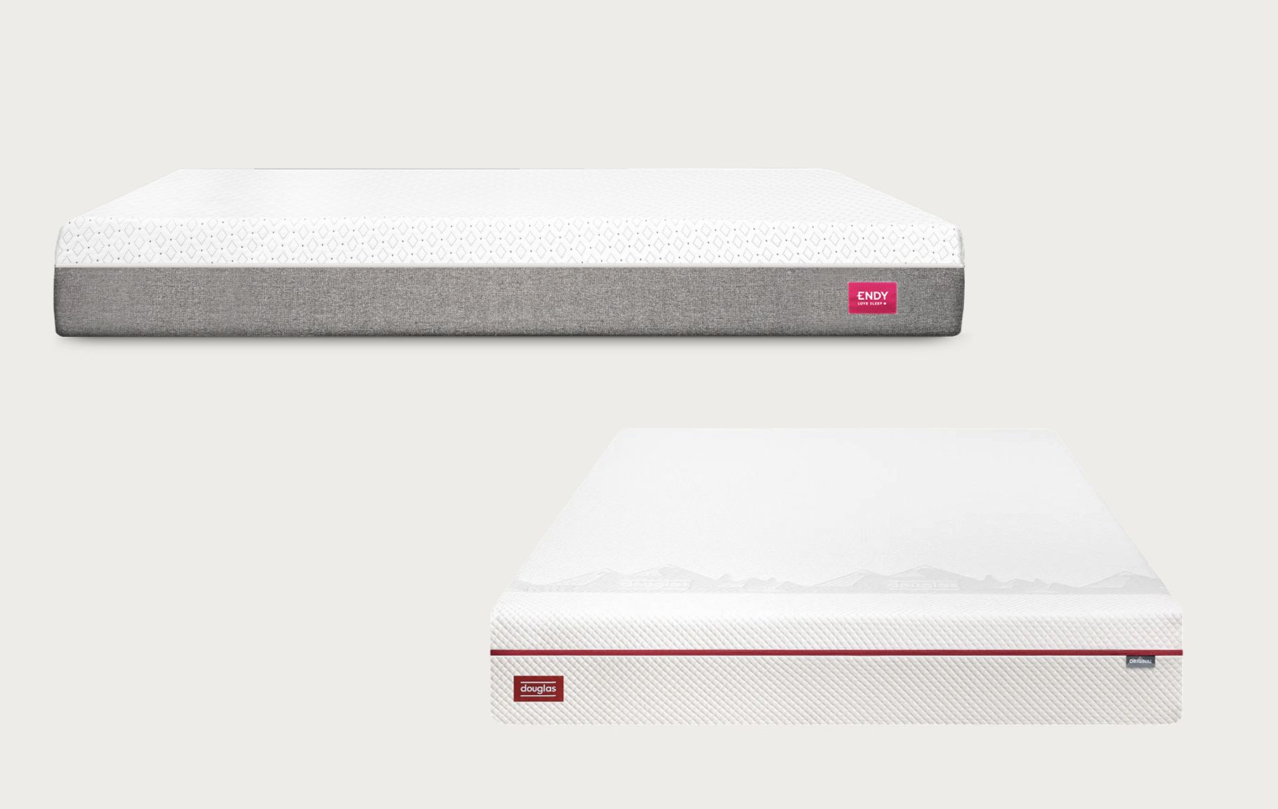 Image comparative montrant le matelas Endy au-dessus du matelas Douglas.