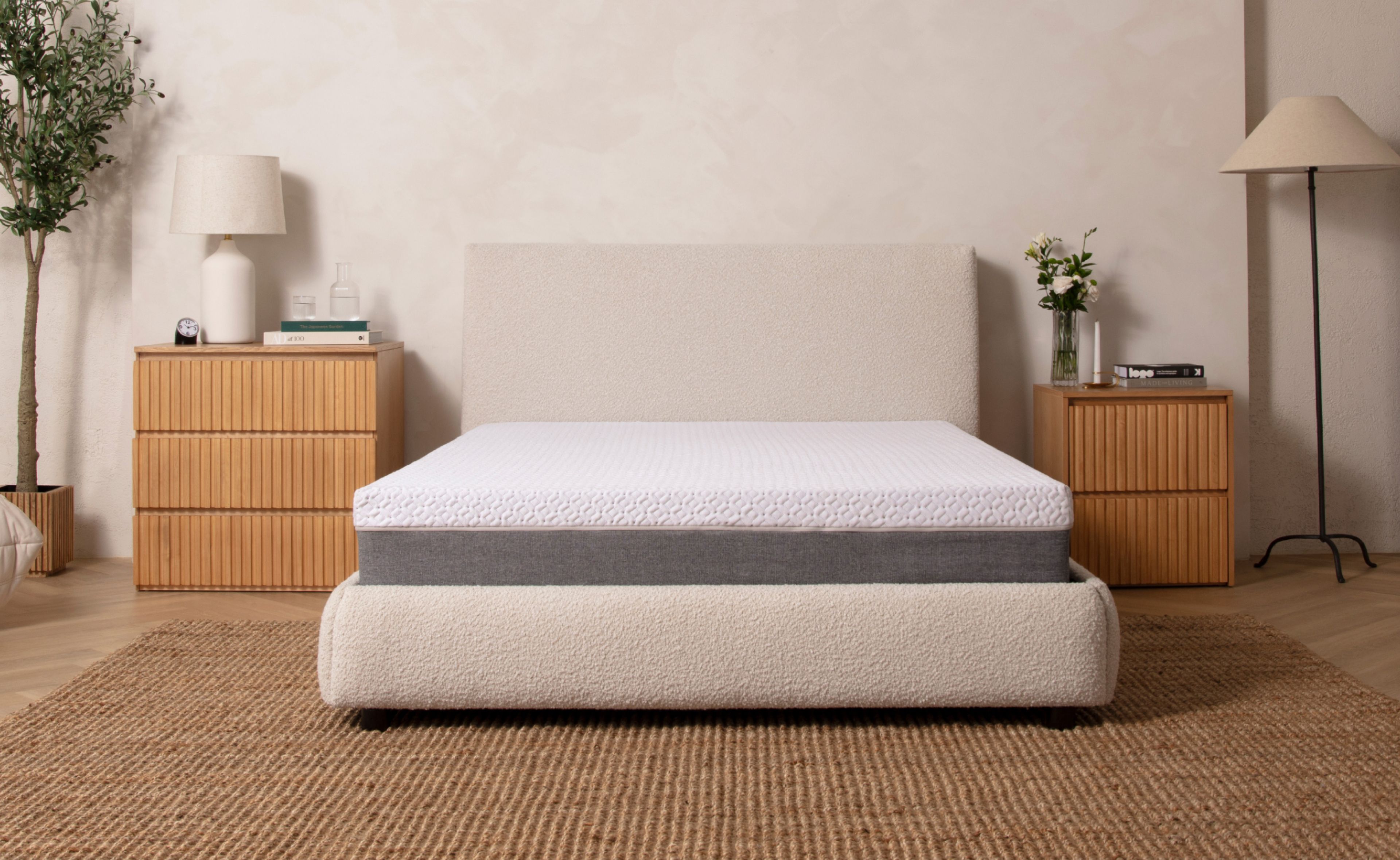 Bare Endy Mattress on a white bed frame in a minimalistic room