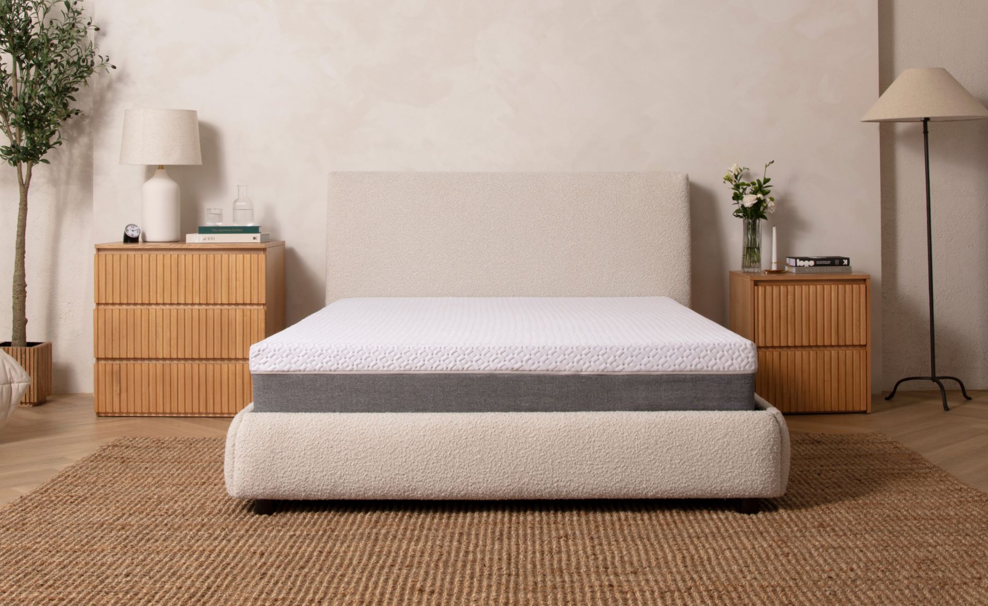 Bare Endy Mattress on a white bed frame in a minimalistic room