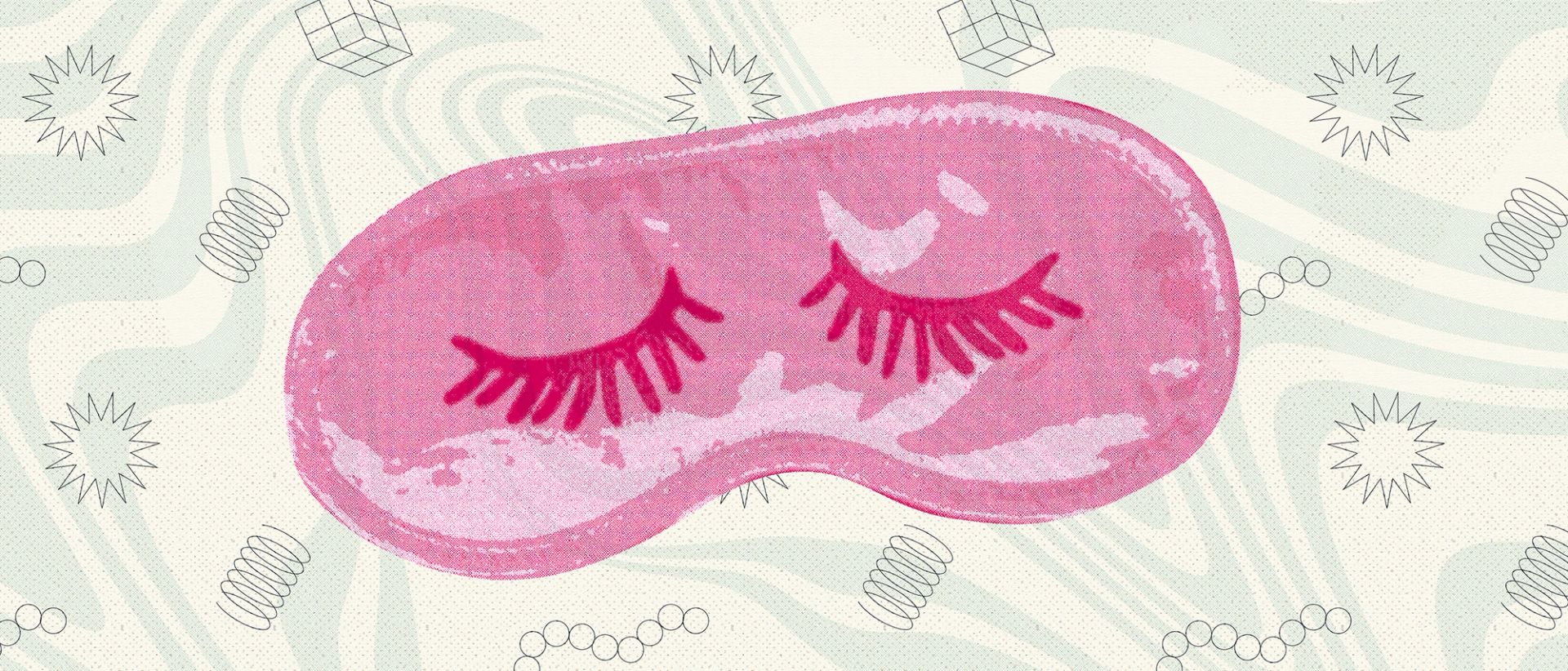 Illustration of a sleep mask with closed eyelids.