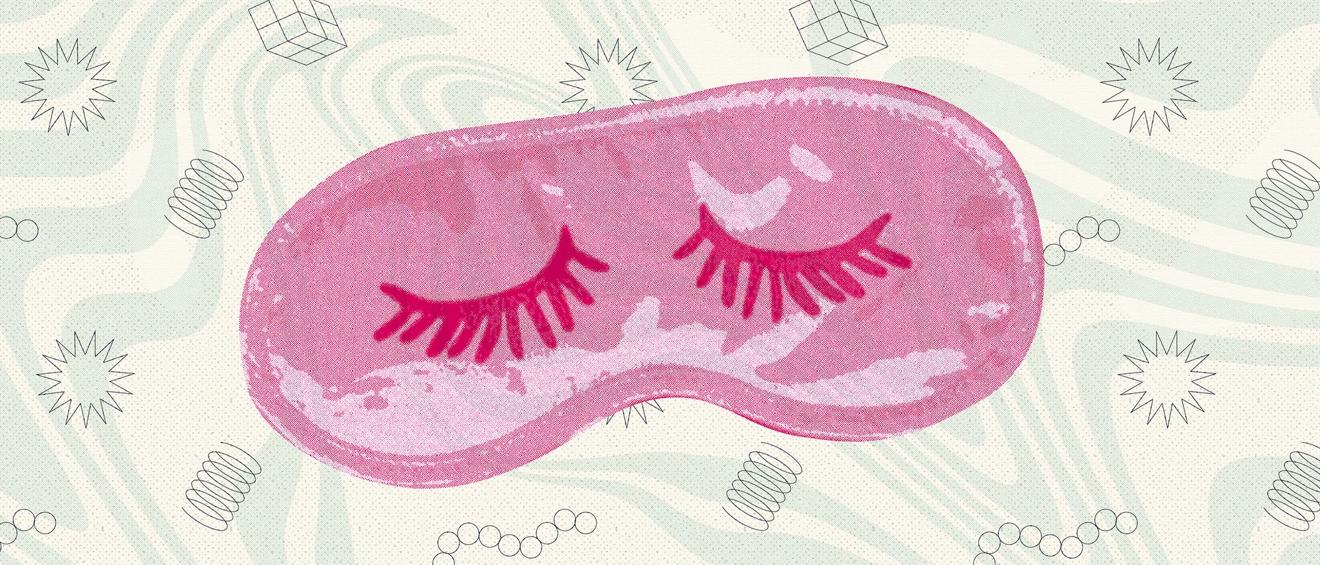 Illustration of a sleep mask with closed eyelids.