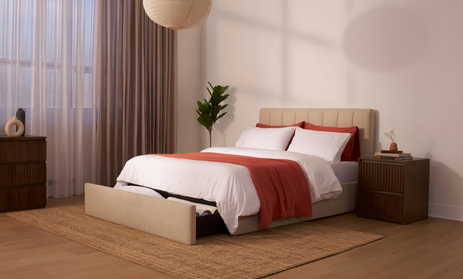 Upholstered Storage Bed Frame in Alabaster colour way